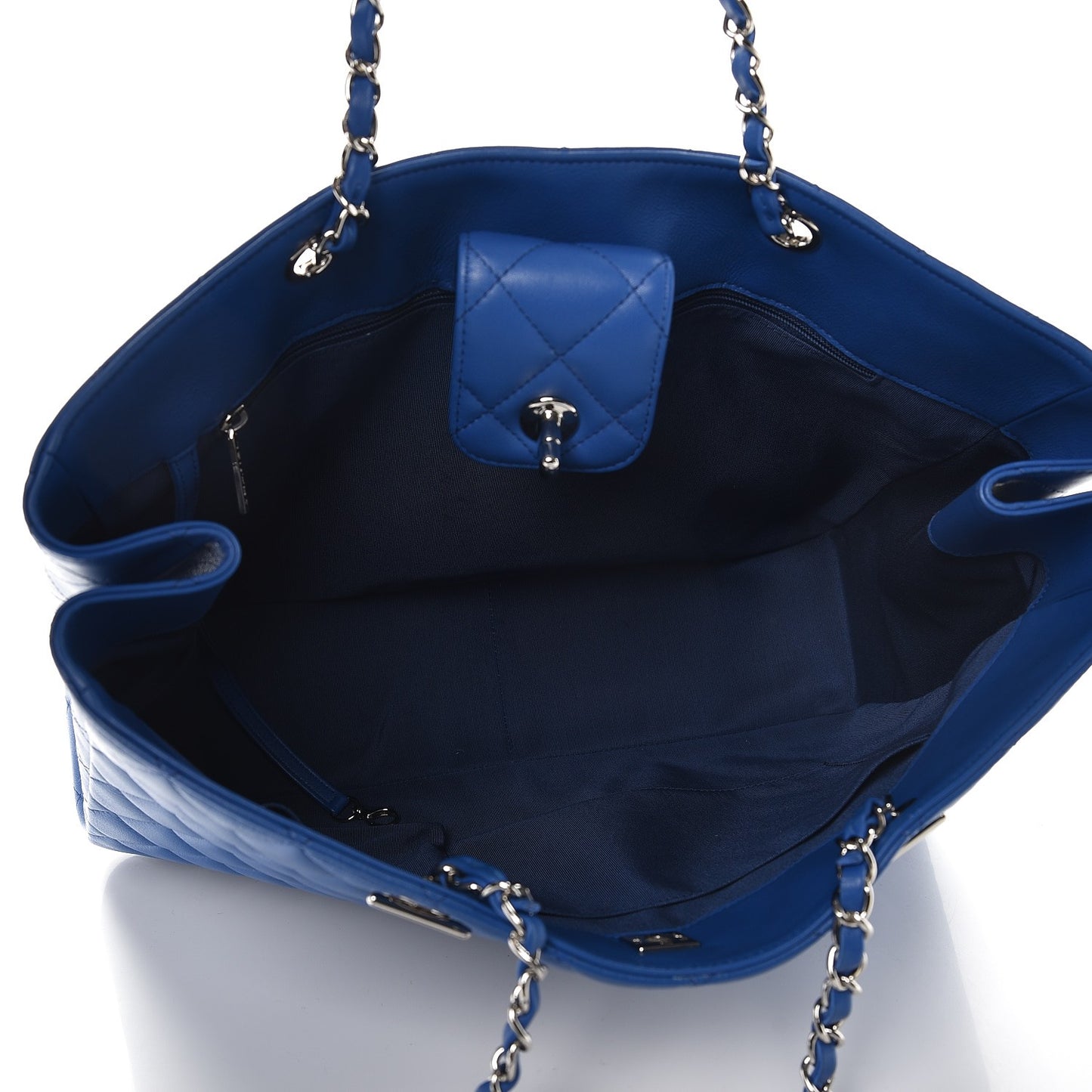 Calfskin Quilted Large CC Shopping Tote Blue