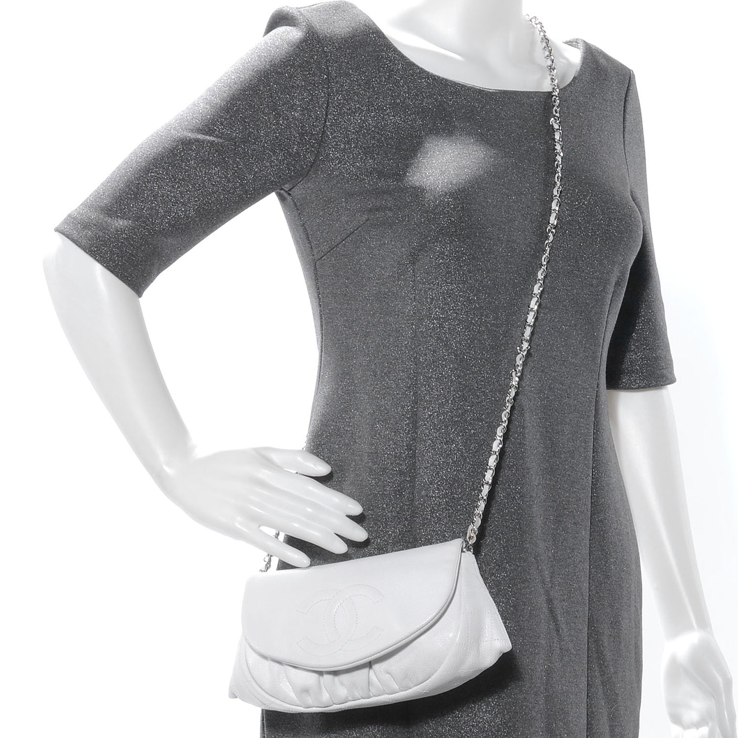 Caviar Half Moon Wallet On Chain WOC White