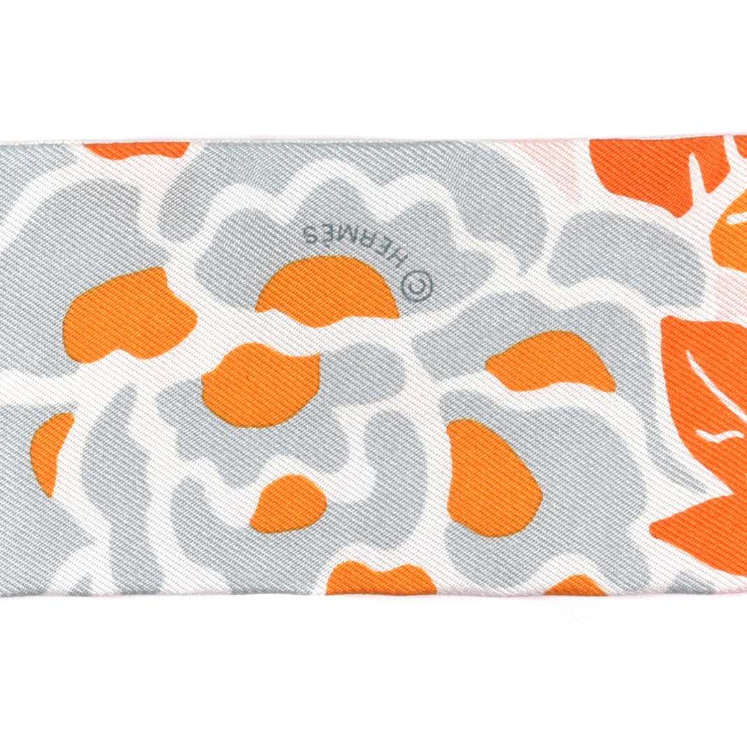 Hermes Silk Bingata Twilly Orange Rose Gris 3 of 4