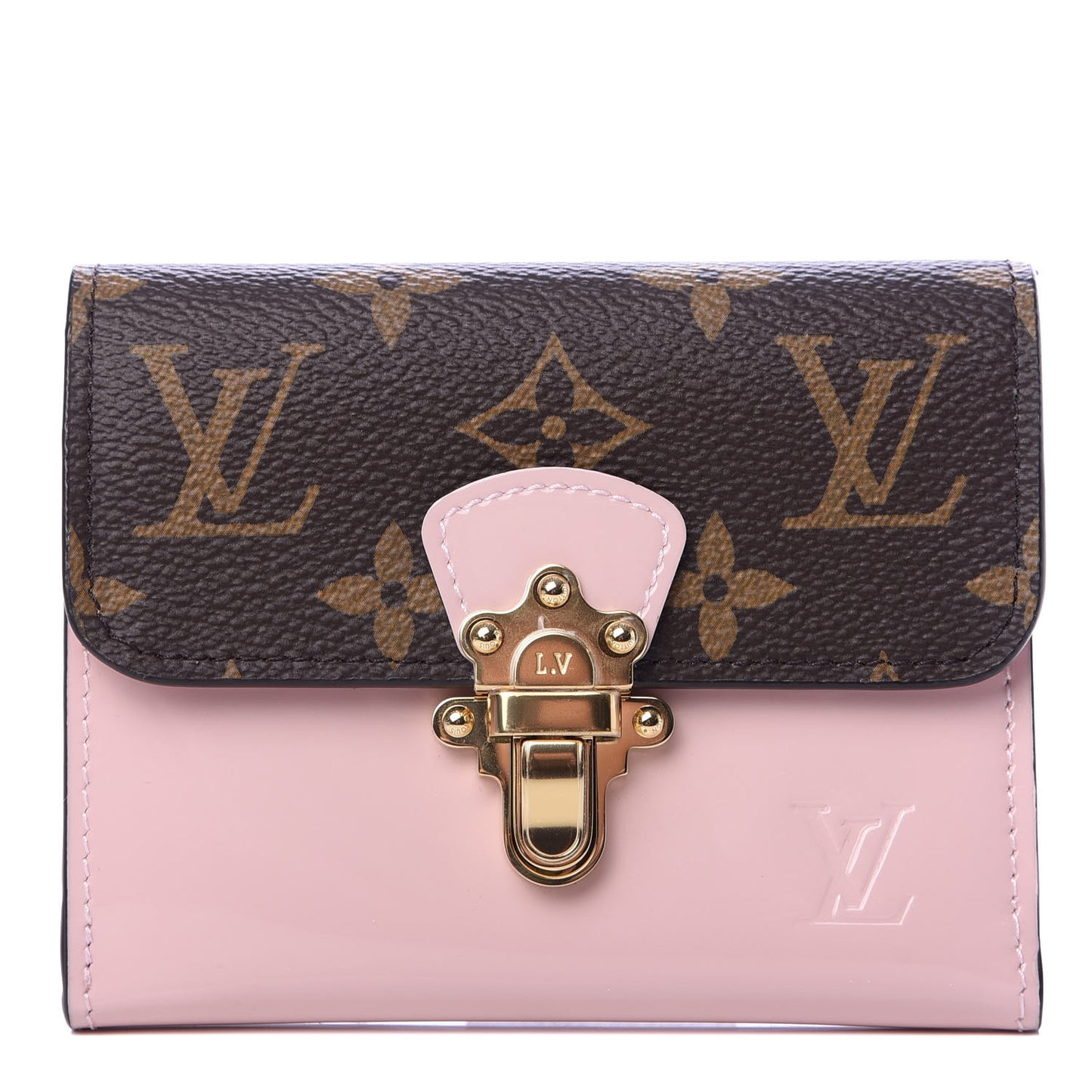 Patent Calfskin Monogram Cherrywood Compact Wallet Rose Ballerine
