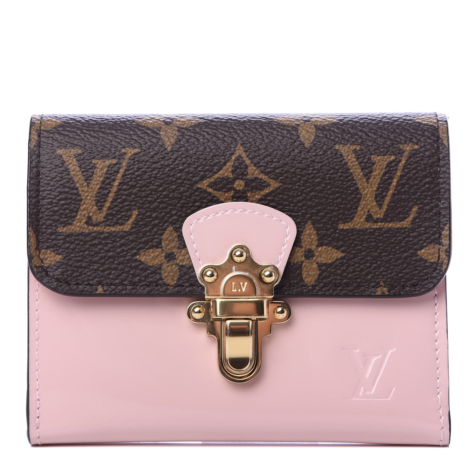 Louis Vuitton Patent Calfskin Monogram Cherrywood Compact Wallet Rose Ballerine 1 of 7
