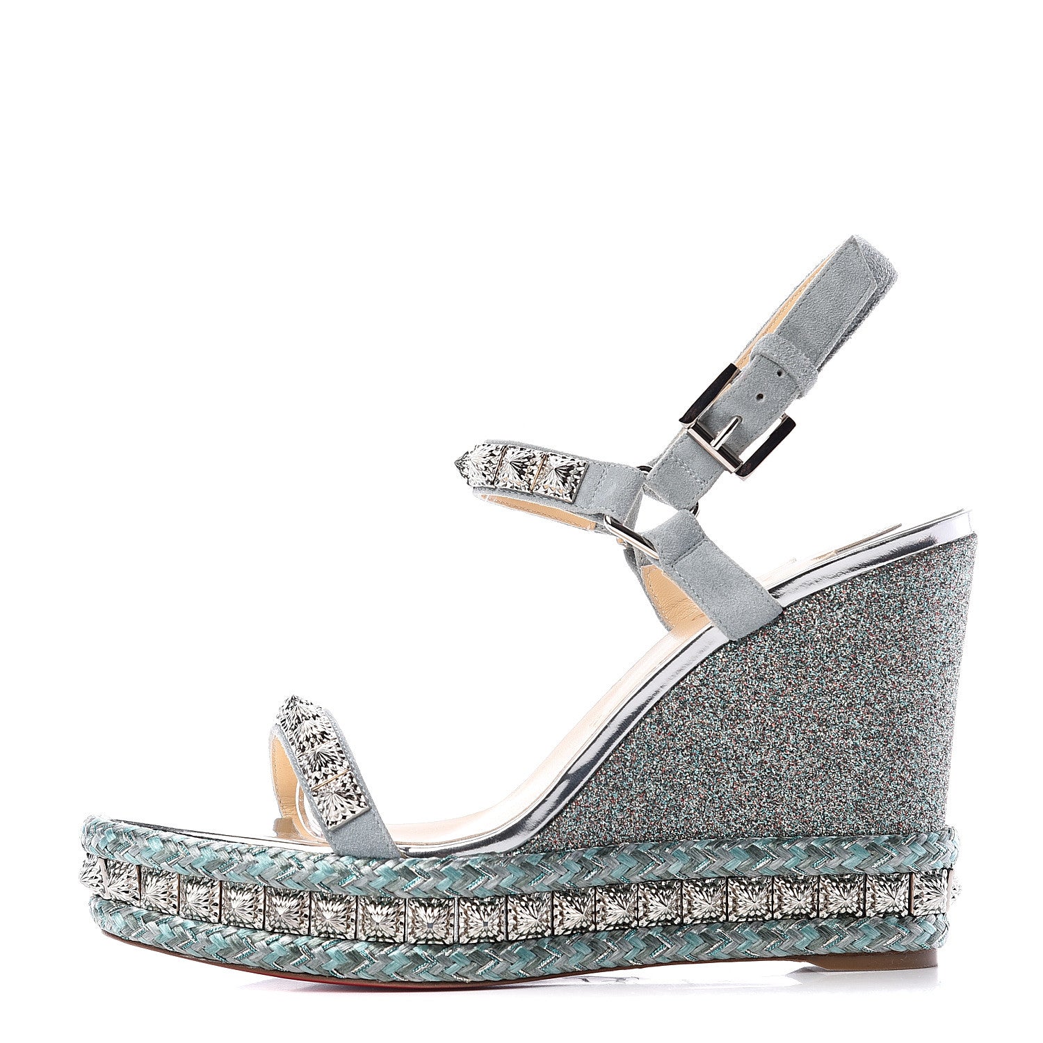 Christian Louboutin Mini Glitter Studded Pyradiams 110 Platform Sandals 39 Version Silver Green 1 of 7