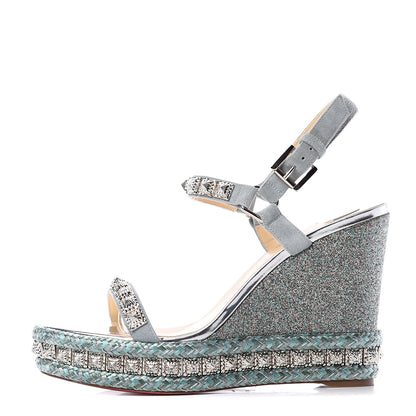 Christian Louboutin Mini Glitter Studded Pyradiams 110 Platform Sandals 39 Version Silver Green 1 of 7