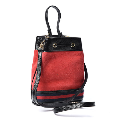 Gucci Suede Patent Web Small Ophidia Bucket Bag Hibiscus Red Black 2 of 9