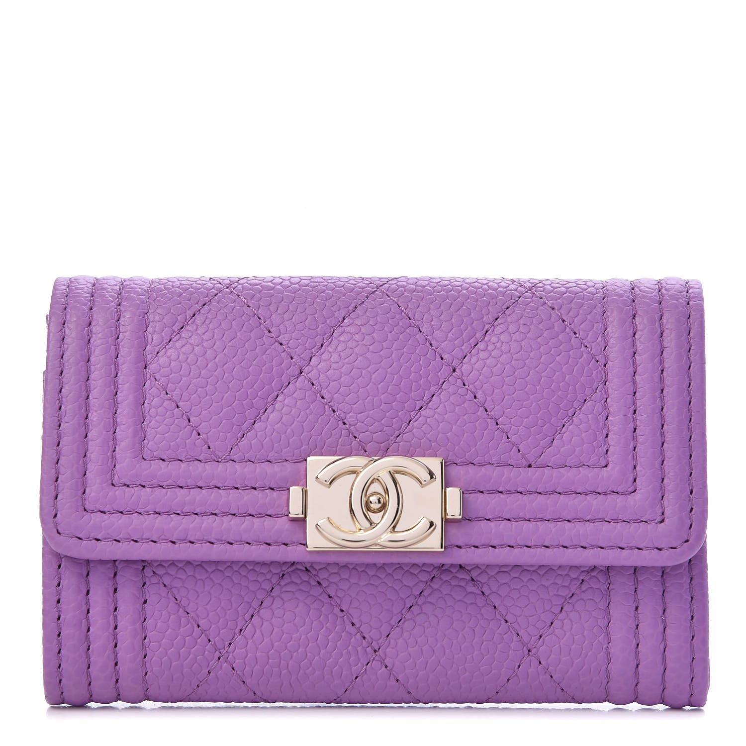 Chanel Caviar Quilted Boy Flap Card Holder Purple 1 of 8