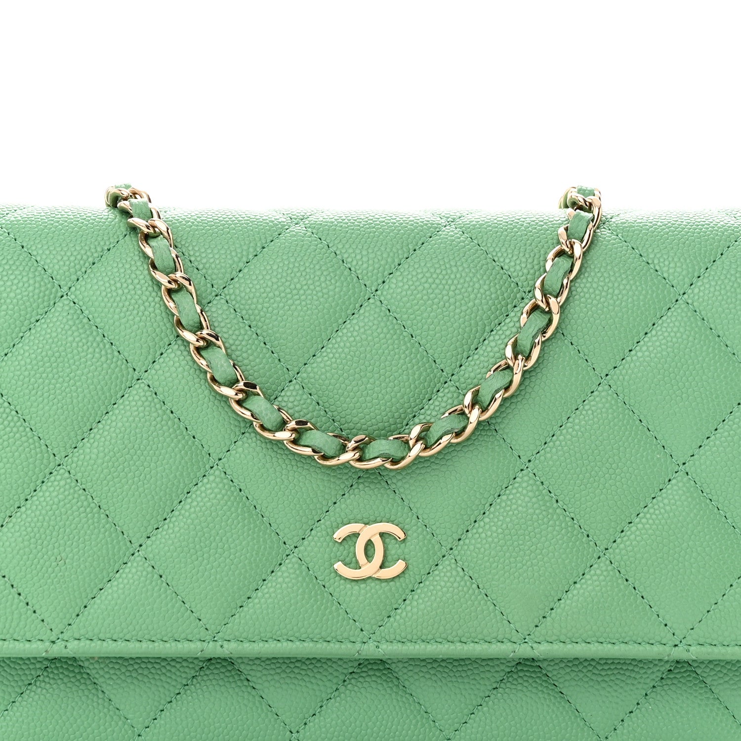 Chanel Caviar Quilted Wallet on Chain WOC Light Green 8 of 11