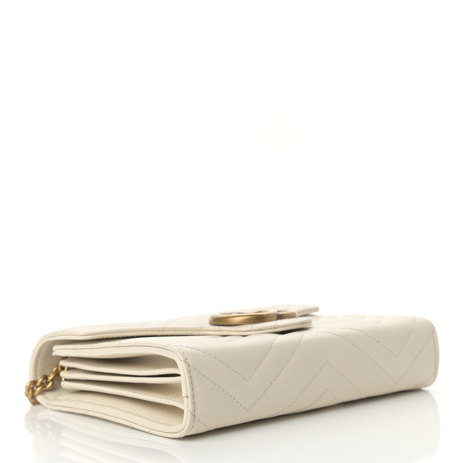 Gucci Calfskin Matelasse GG Marmont Chain Wallet Mystic White 4 of 11