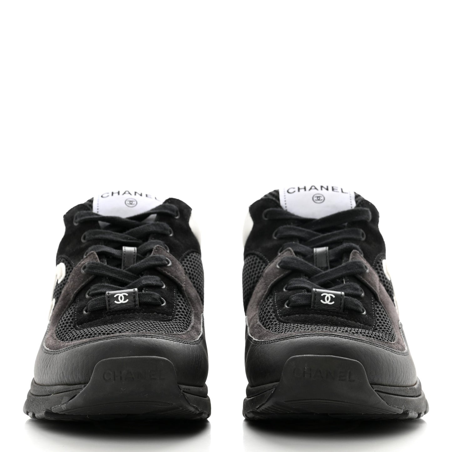 Mesh Suede Grained Calfskin Womens CC Sneakers 39.5 Black White