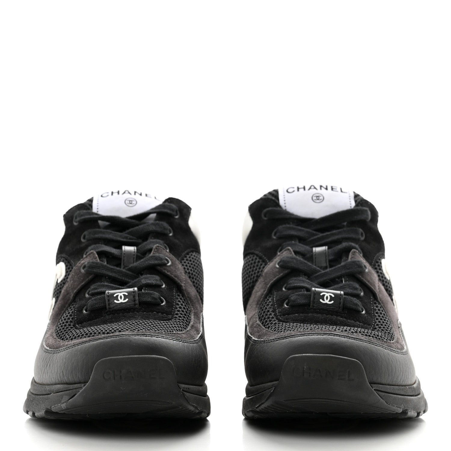 Chanel Mesh Suede Grained Calfskin Womens CC Sneakers 39.5 Black White 2 of 8