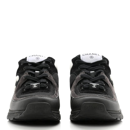 Chanel Mesh Suede Grained Calfskin Womens CC Sneakers 39.5 Black White 2 of 8