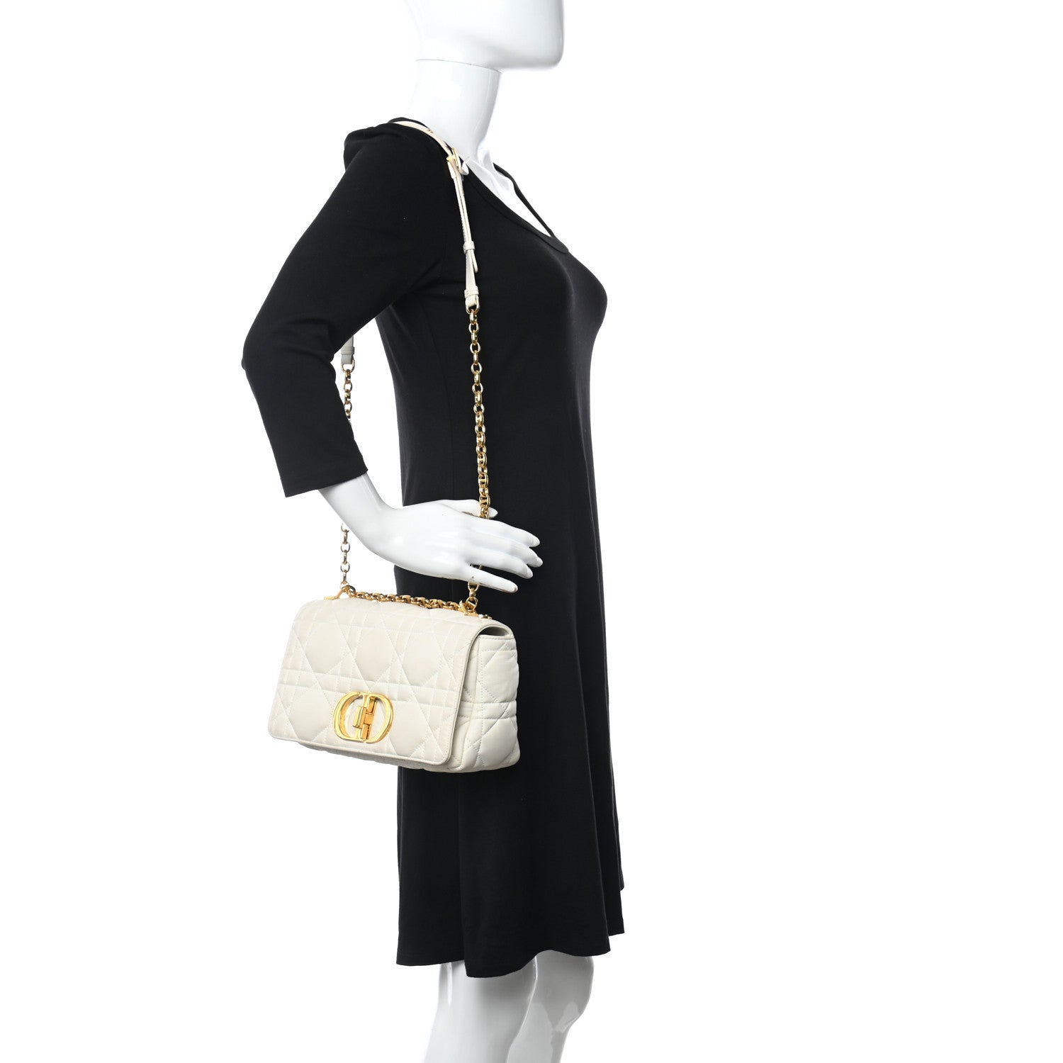 Christian Dior Calfskin Macrocannage Medium Caro Bag White 2 of 9