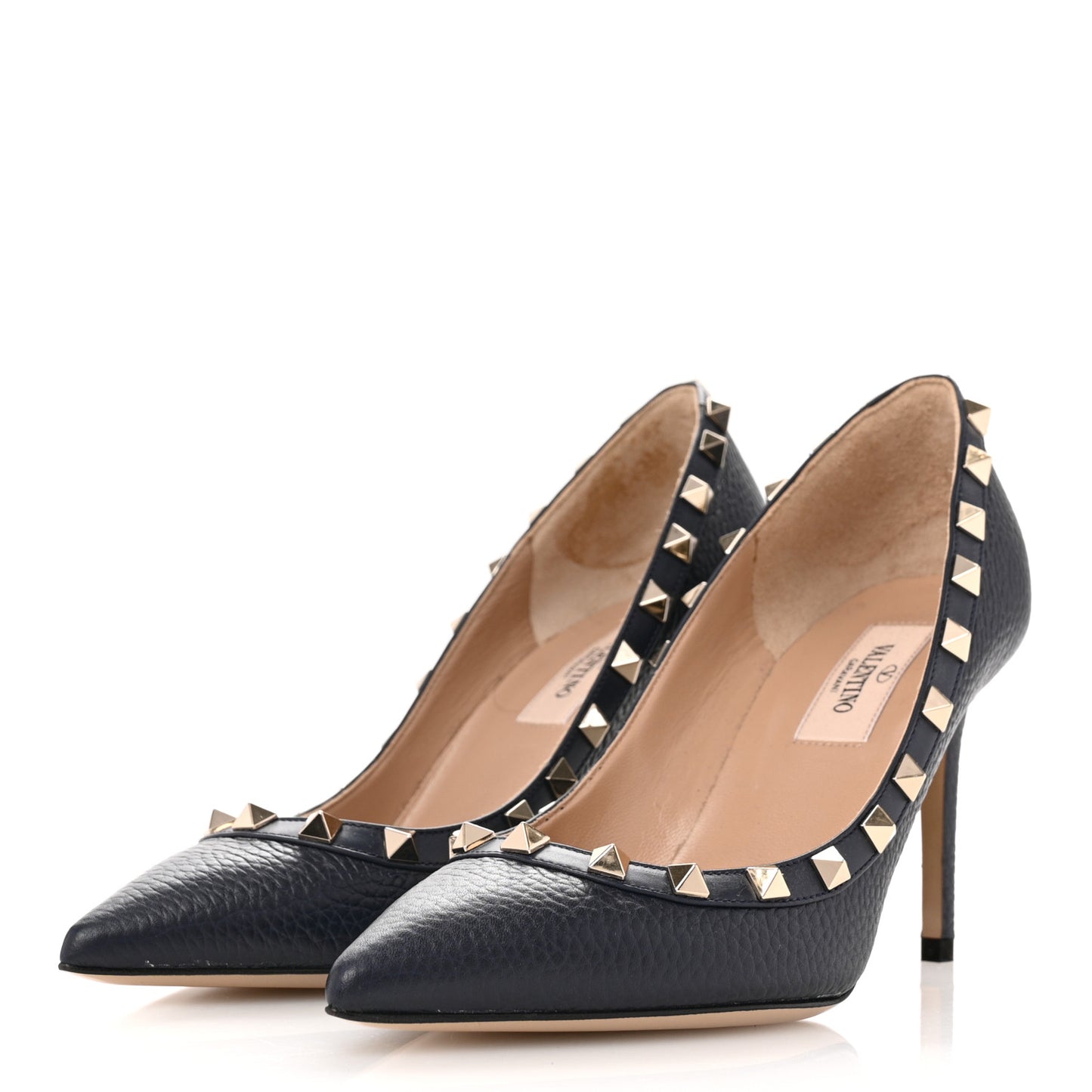 Pebbled Calfskin Rockstud 85mm Pumps 36 Marine