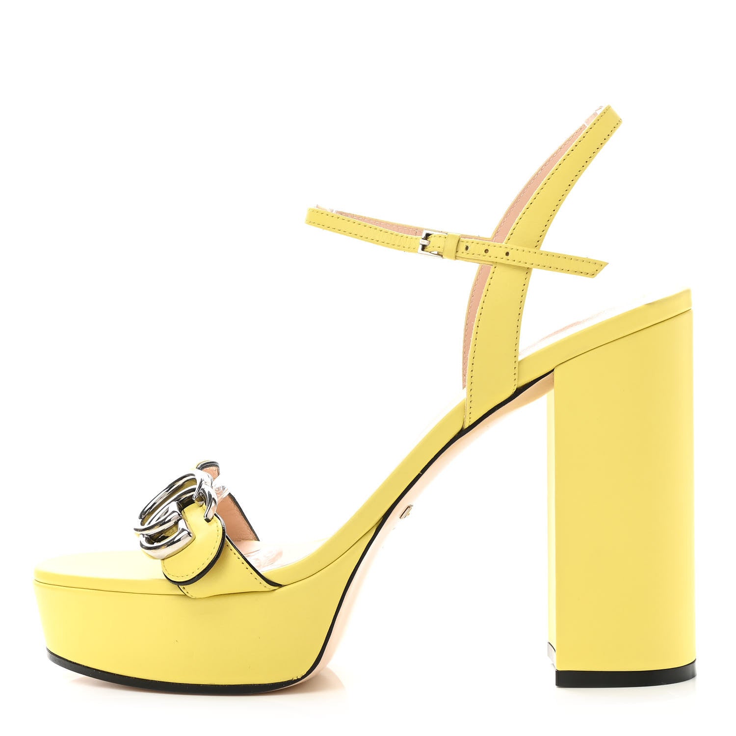 Gucci Calfskin GG Marmont Ankle Wrap 30/115mm Platform Sandals 40 Banana 1 of 8