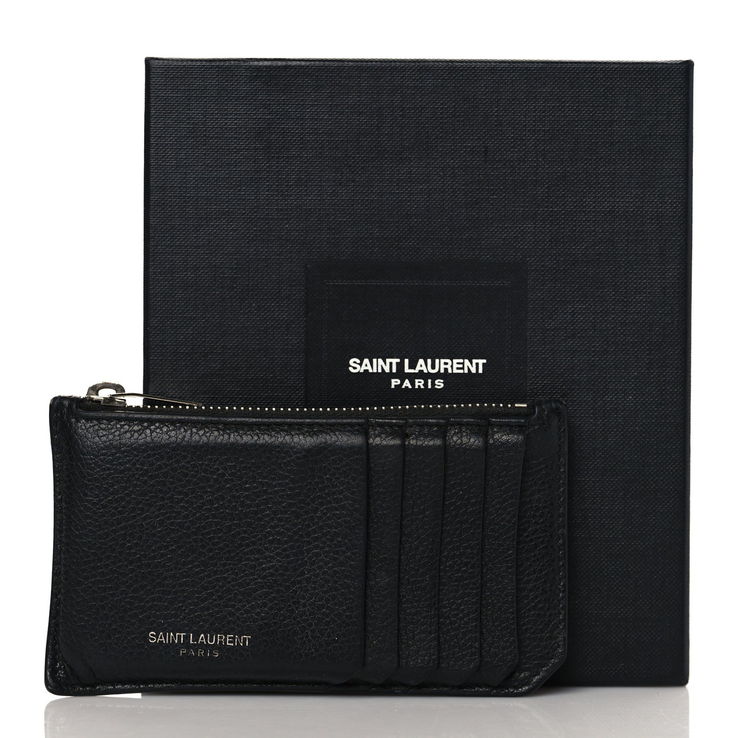 Grained Calfskin 5 Fragments Zip Pouch Card Holder Black