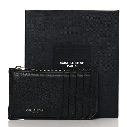 Saint Laurent Grained Calfskin 5 Fragments Zip Pouch Card Holder Black 7 of 7