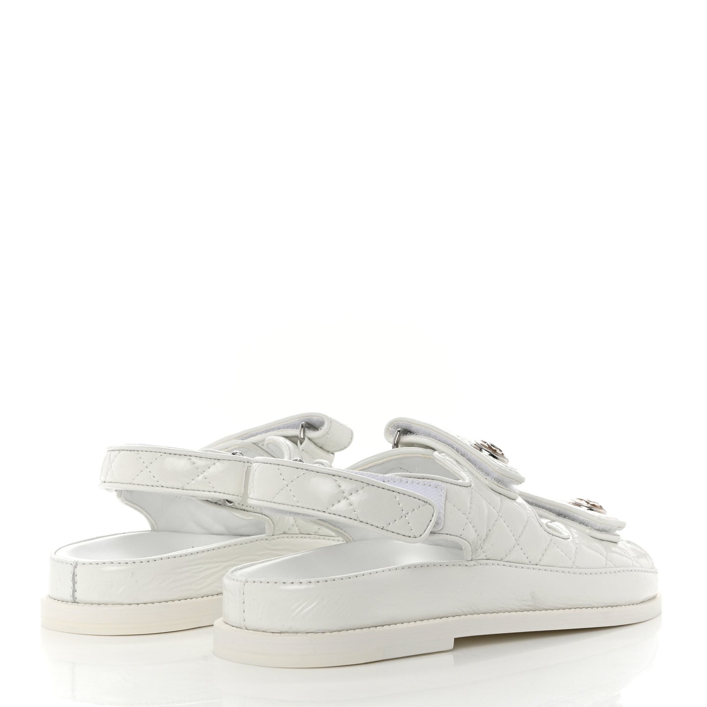 Laminated Lambskin Quilted Velcro Dad Sandals 39 White