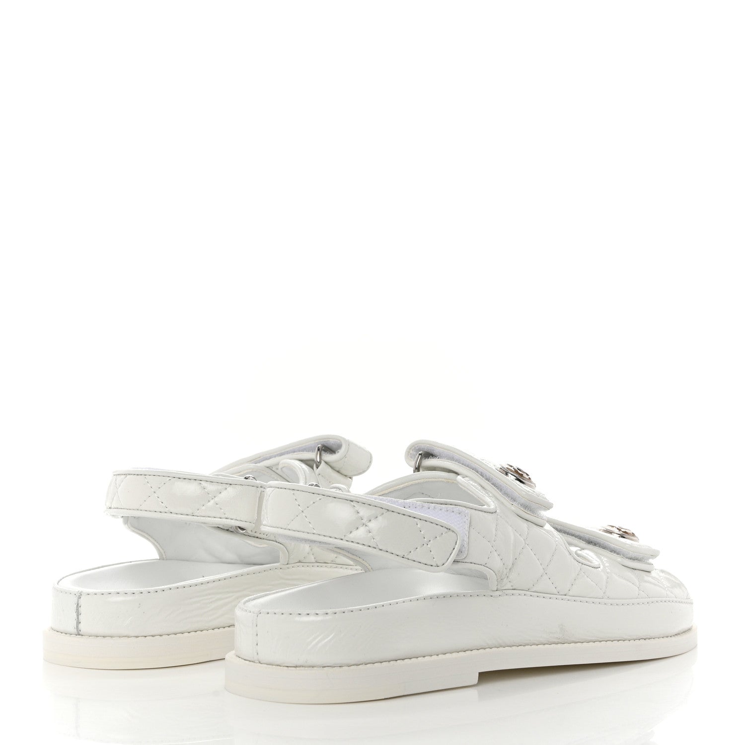 Chanel Laminated Lambskin Quilted Velcro Dad Sandals 39 White 4 of 9