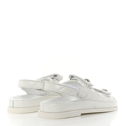 Chanel Laminated Lambskin Quilted Velcro Dad Sandals 39 White 4 of 9