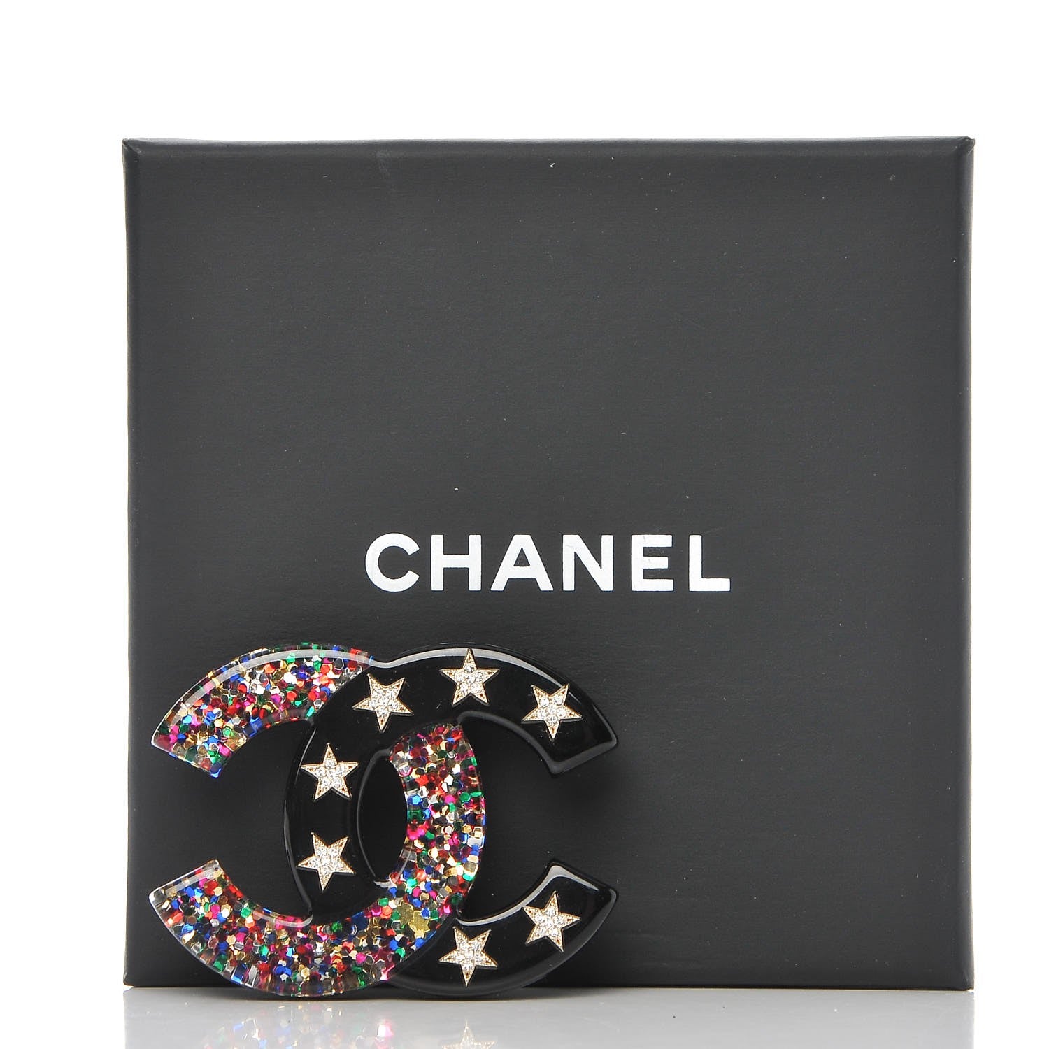 Chanel Resin Glitter Crystal CC Star Brooch Multicolor 5 of 5