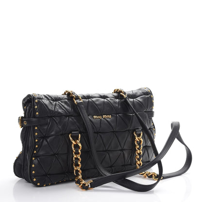 Miu Miu Nappa Quilted Studded Tote Bag Black 3 of 11