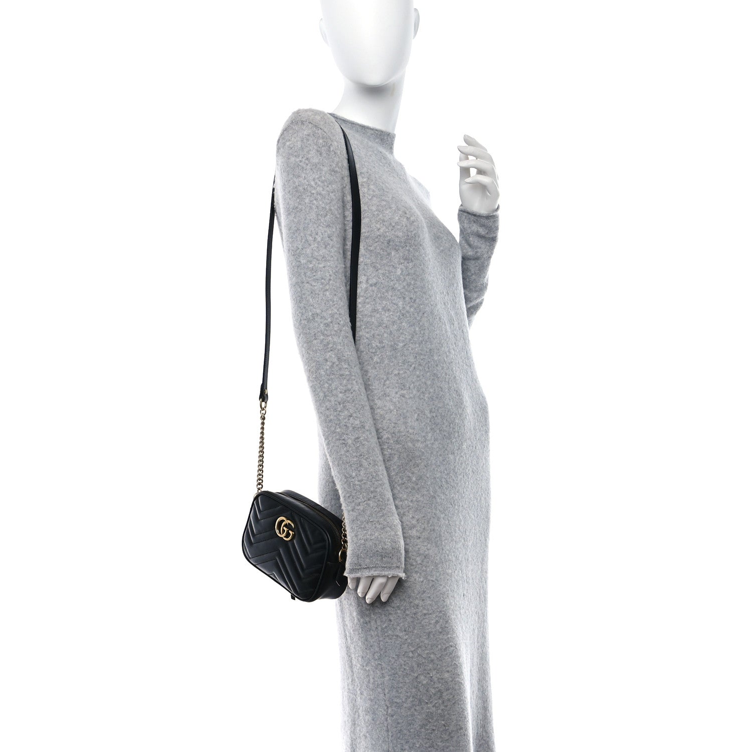 Gucci Calfskin Matelasse Mini GG Marmont Chain Shoulder Bag Black 2 of 10