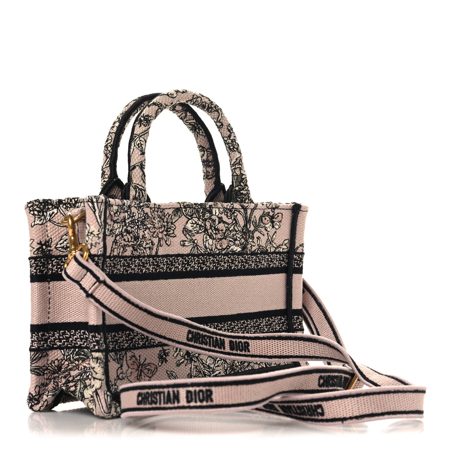 Canvas Embroidered Mini Book Tote With Strap Pink Multicolor