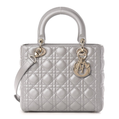 Christian Dior Pearly Lambskin Cannage Medium Lady Dior Grey 1 of 13