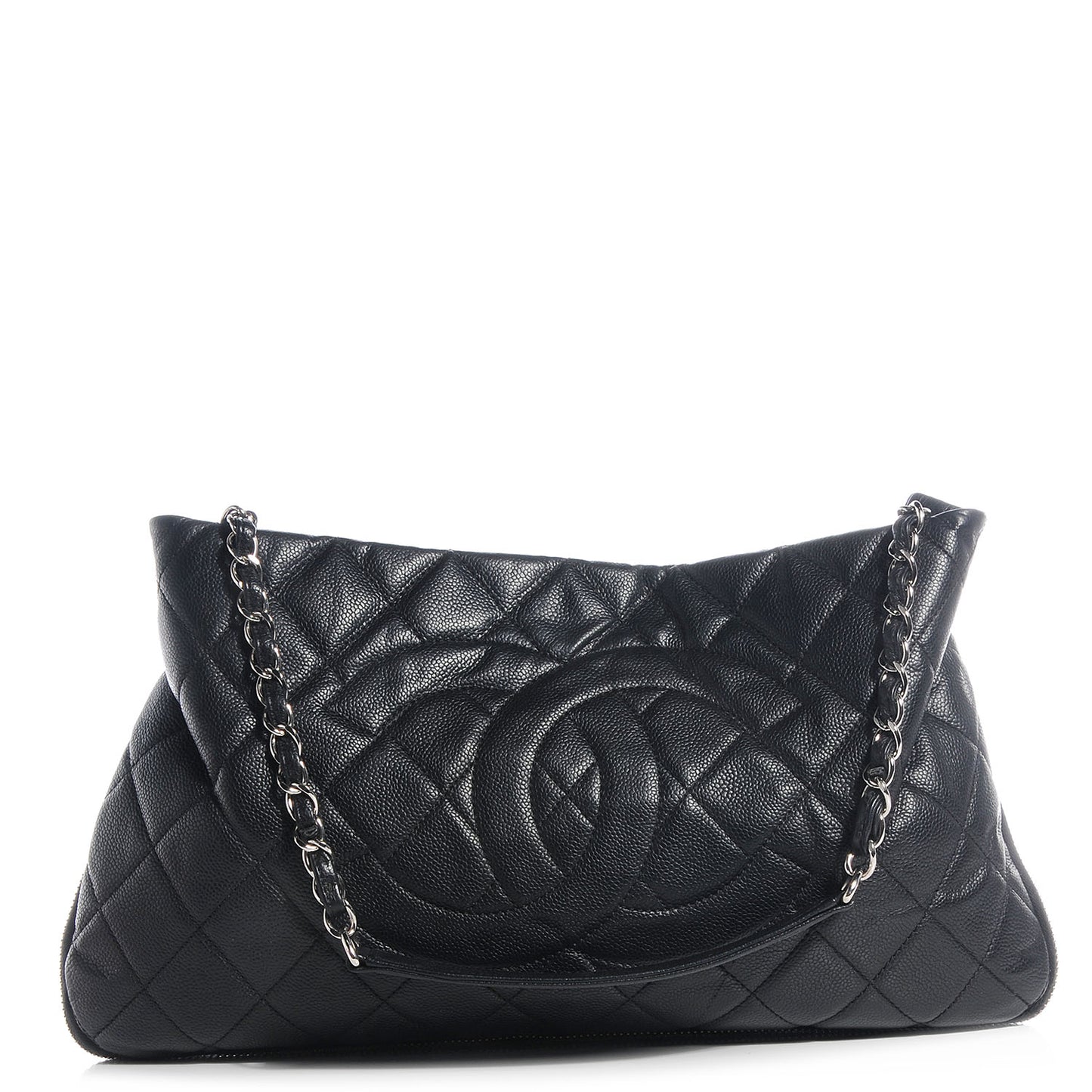 Caviar Expandable Zip Shoulder Bag Black