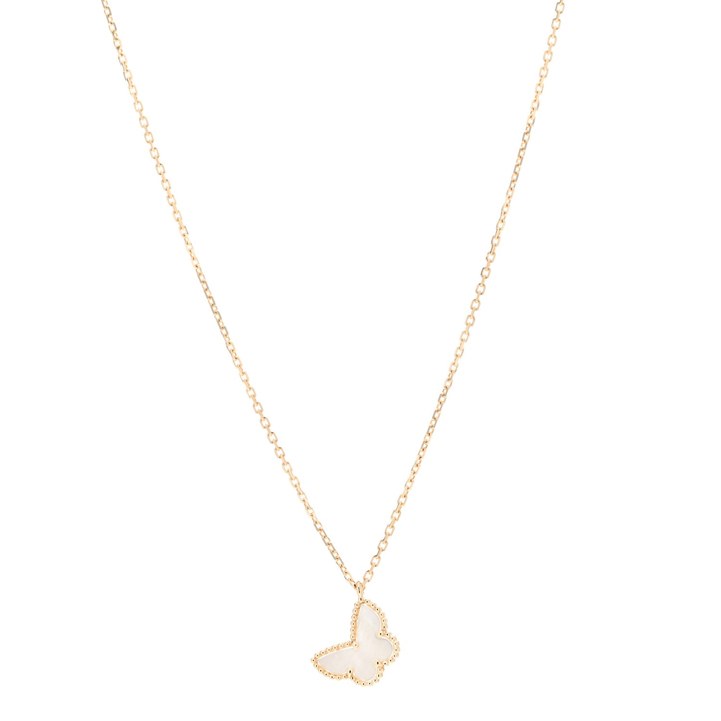 18K Yellow Gold Mother of Pearl Sweet Alhambra Butterfly Pendant Necklace