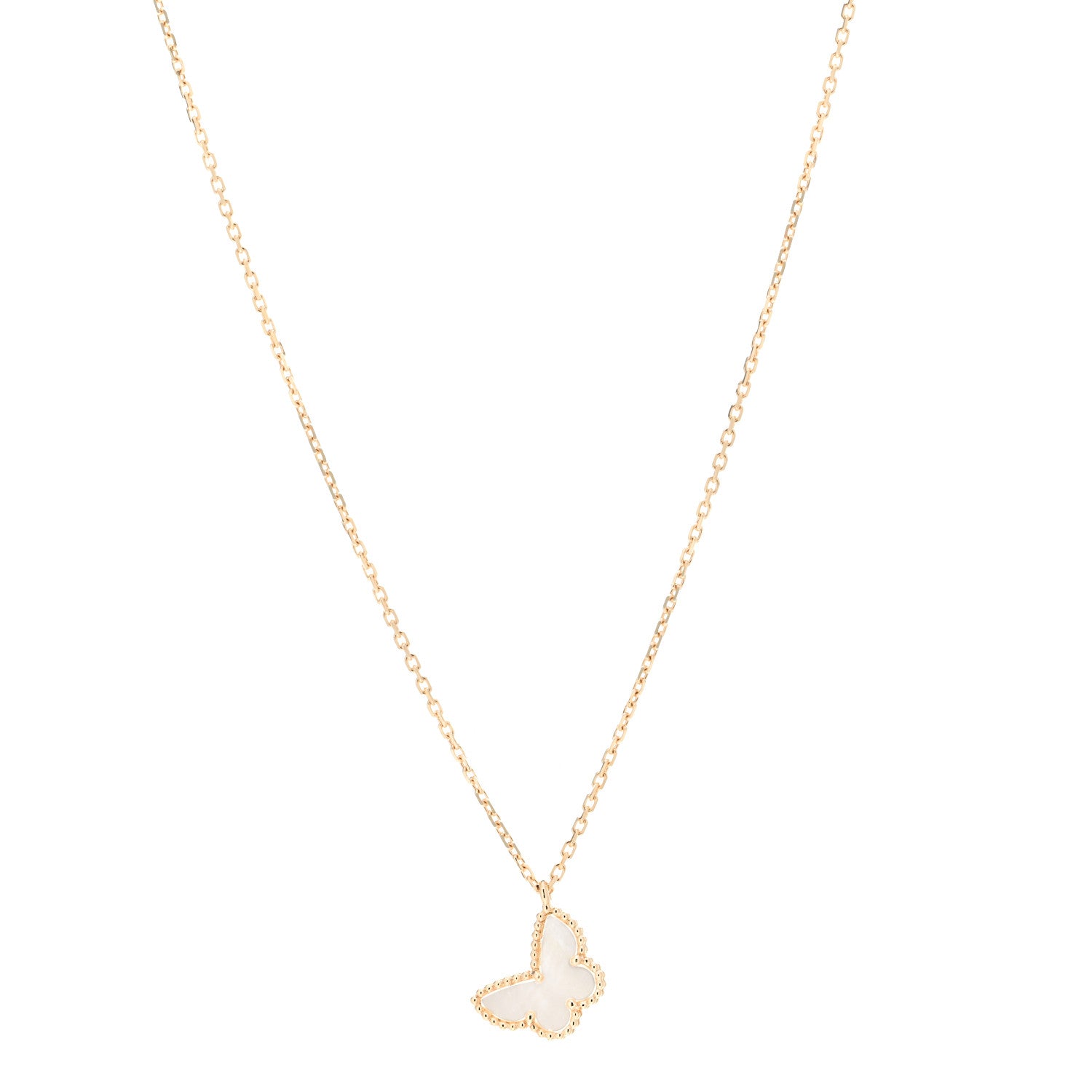 Van Cleef & Arpels 18K Yellow Gold Mother of Pearl Sweet Alhambra Butterfly Pendant Necklace 1 of 6