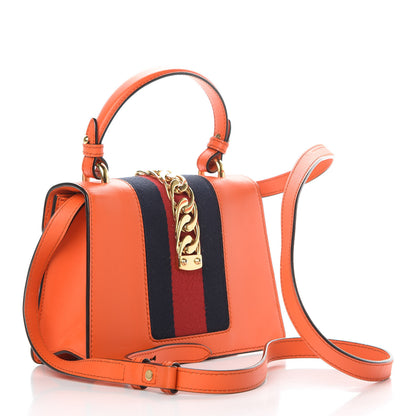 Gucci Vitello Fontanella Web Mini Sylvie Top Handle Bag Orange 3 of 12