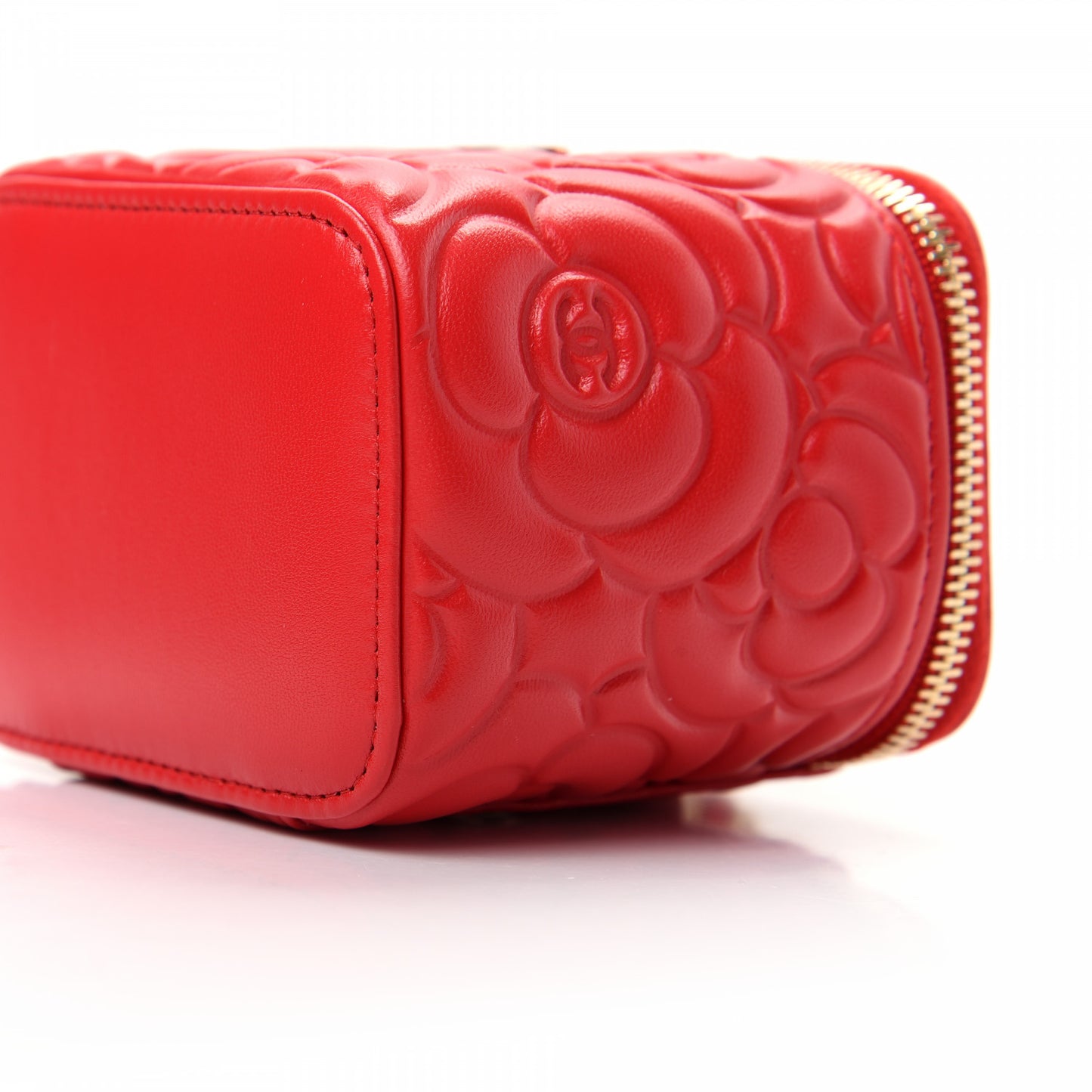 Lambskin Camellia Embossed Mini Vanity Case With Chain Red
