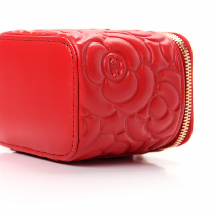 Chanel Lambskin Camellia Embossed Mini Vanity Case With Chain Red 7 of 10