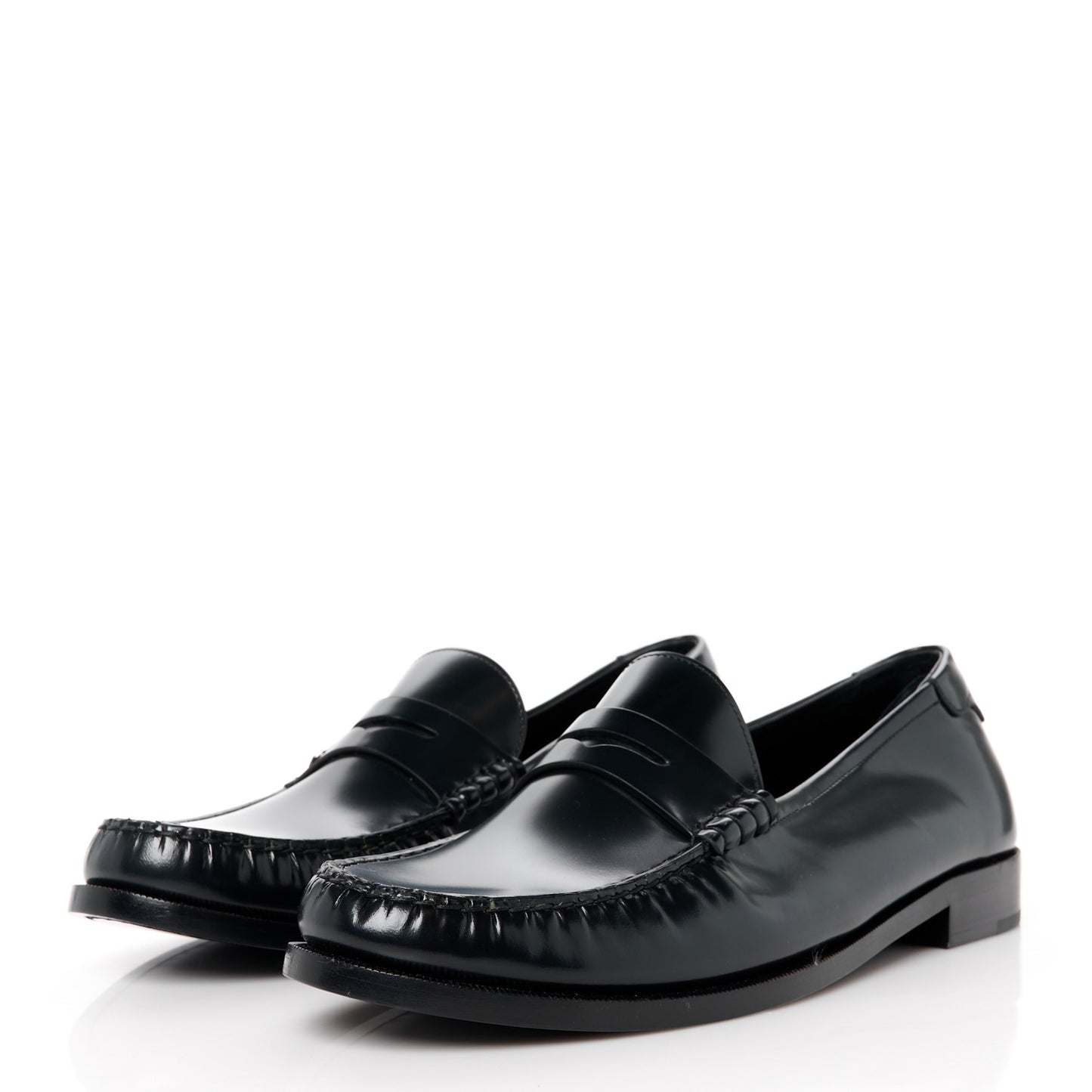 Glazed Calfskin Penny Loafers 46 Black