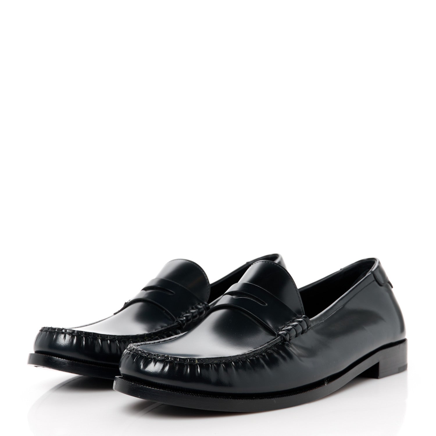 Saint Laurent Glazed Calfskin Penny Loafers 46 Black 3 of 9