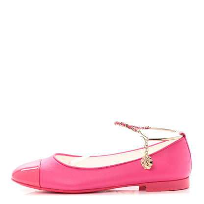Chanel Lambskin Patent Calfskin Cap Toe Ankle Chain Ballerina Flats 38.5 Pink 1 of 8