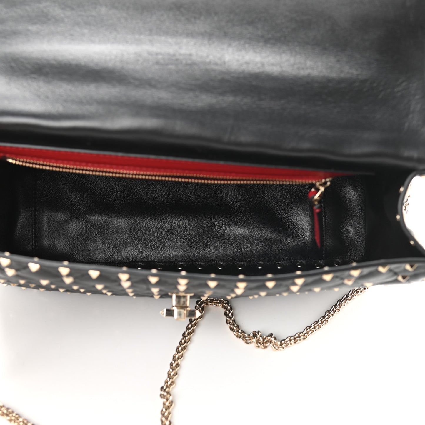 Lambskin Large Rockstud Spike Shoulder Bag Black