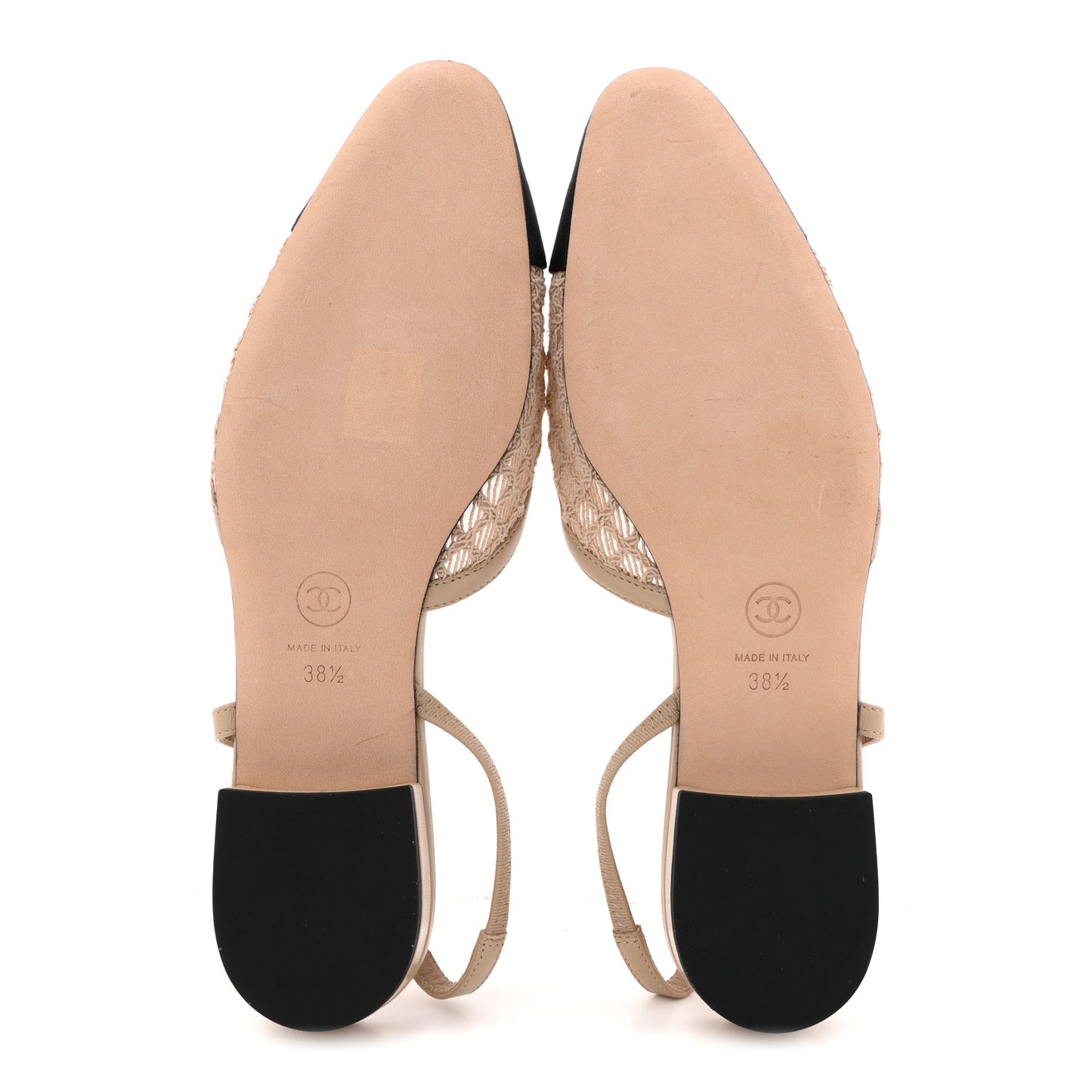 Embroidery Grosgrain Cap Toe CC Slingback Flats 38.5 Beige Black