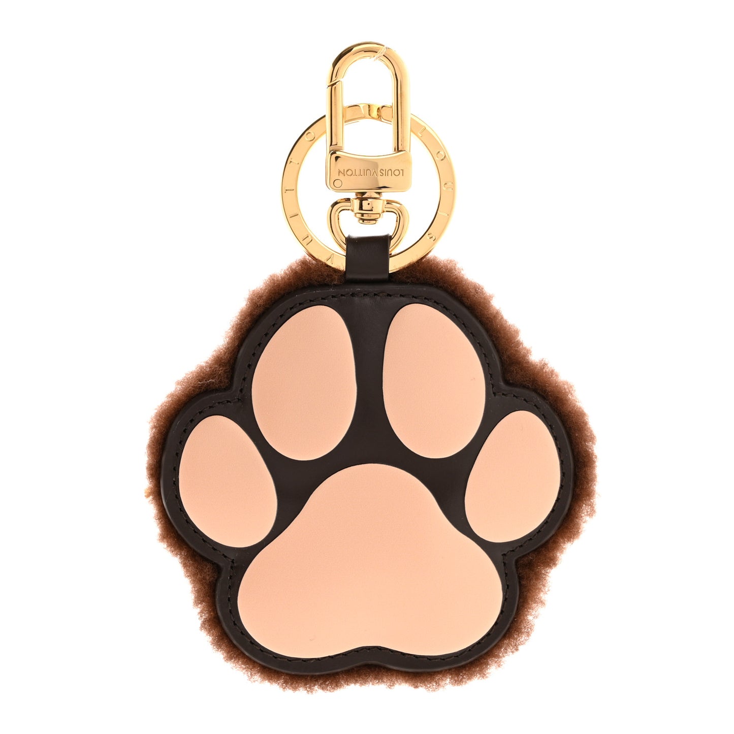 Shearling LV Paw Key Holder Bag Charm Brown