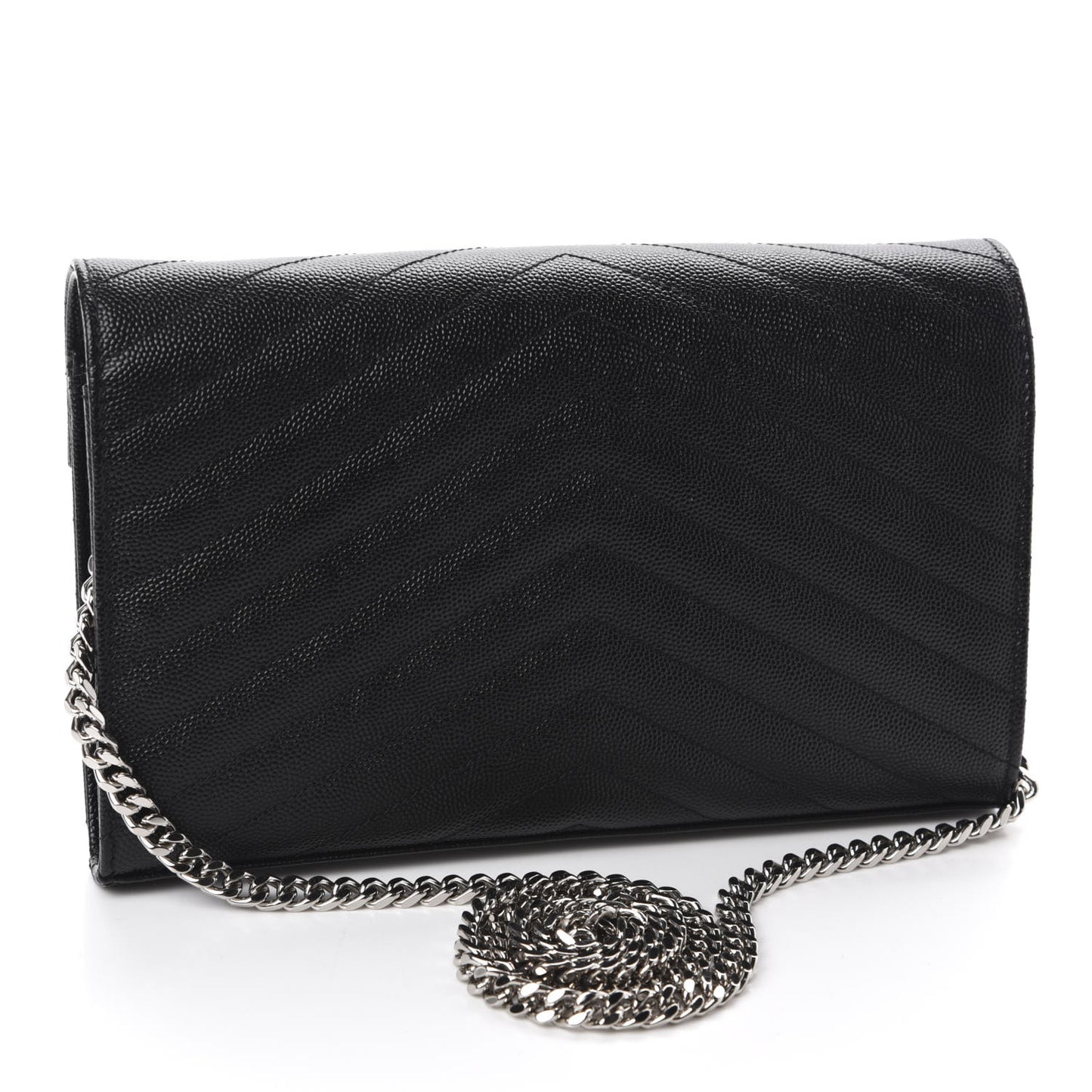 Grain De Poudre Matelasse Chevron Monogram Chain Wallet Black