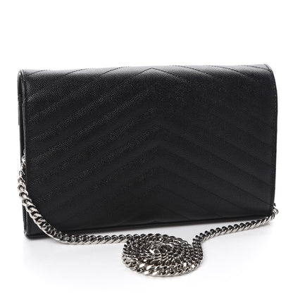 Saint Laurent Grain De Poudre Matelasse Chevron Monogram Chain Wallet Black 3 of 10