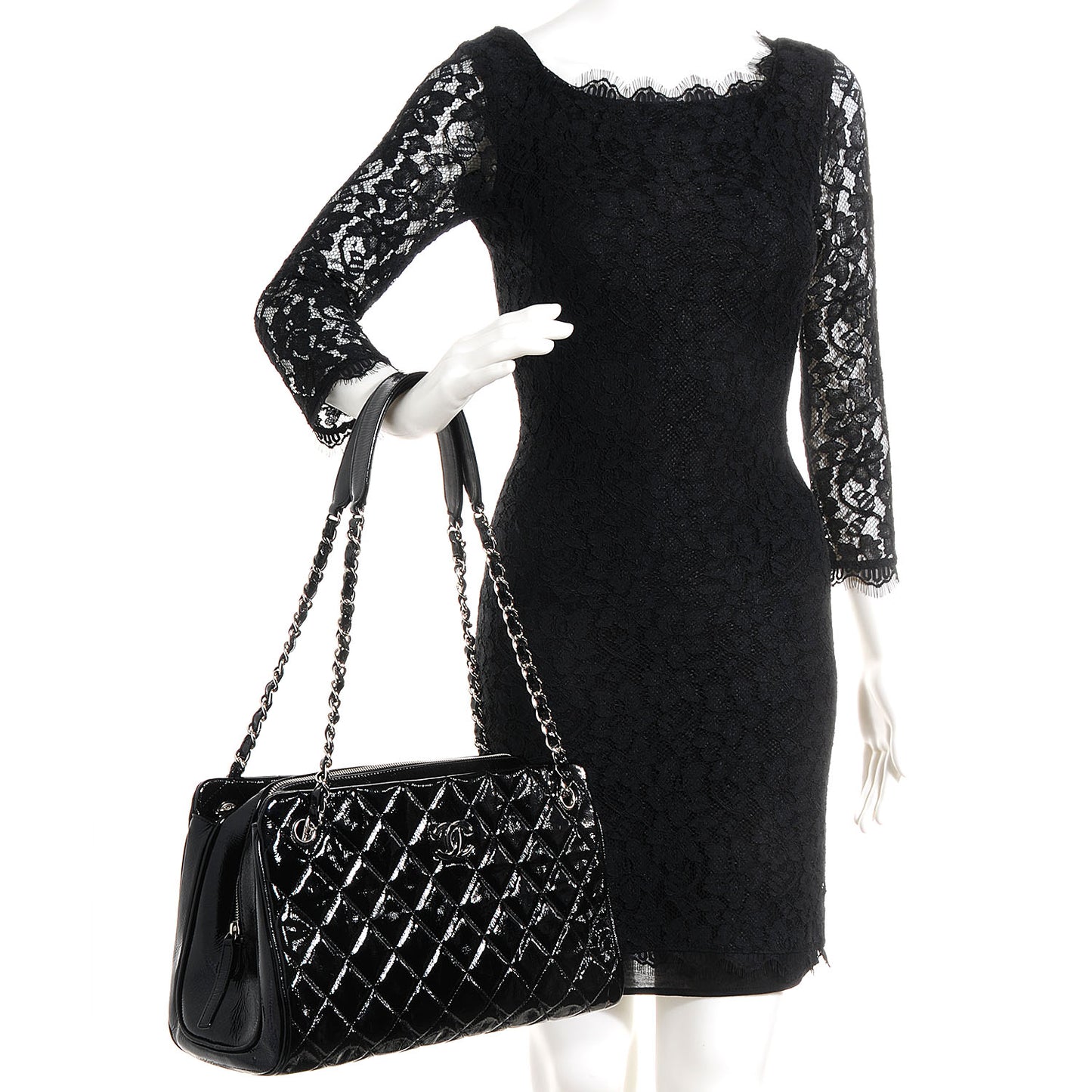 Patent Quilted Tote Black