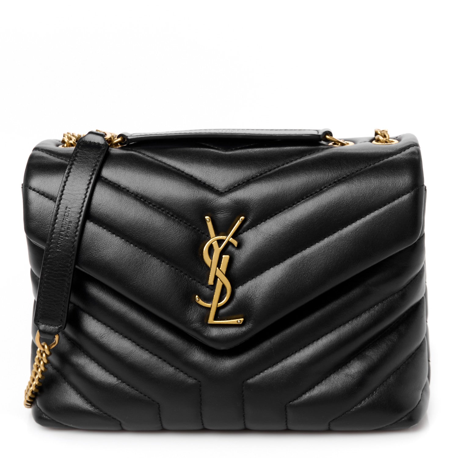 Saint Laurent Calfskin Y Quilted Monogram Small Loulou Chain Satchel Black 1 of 12