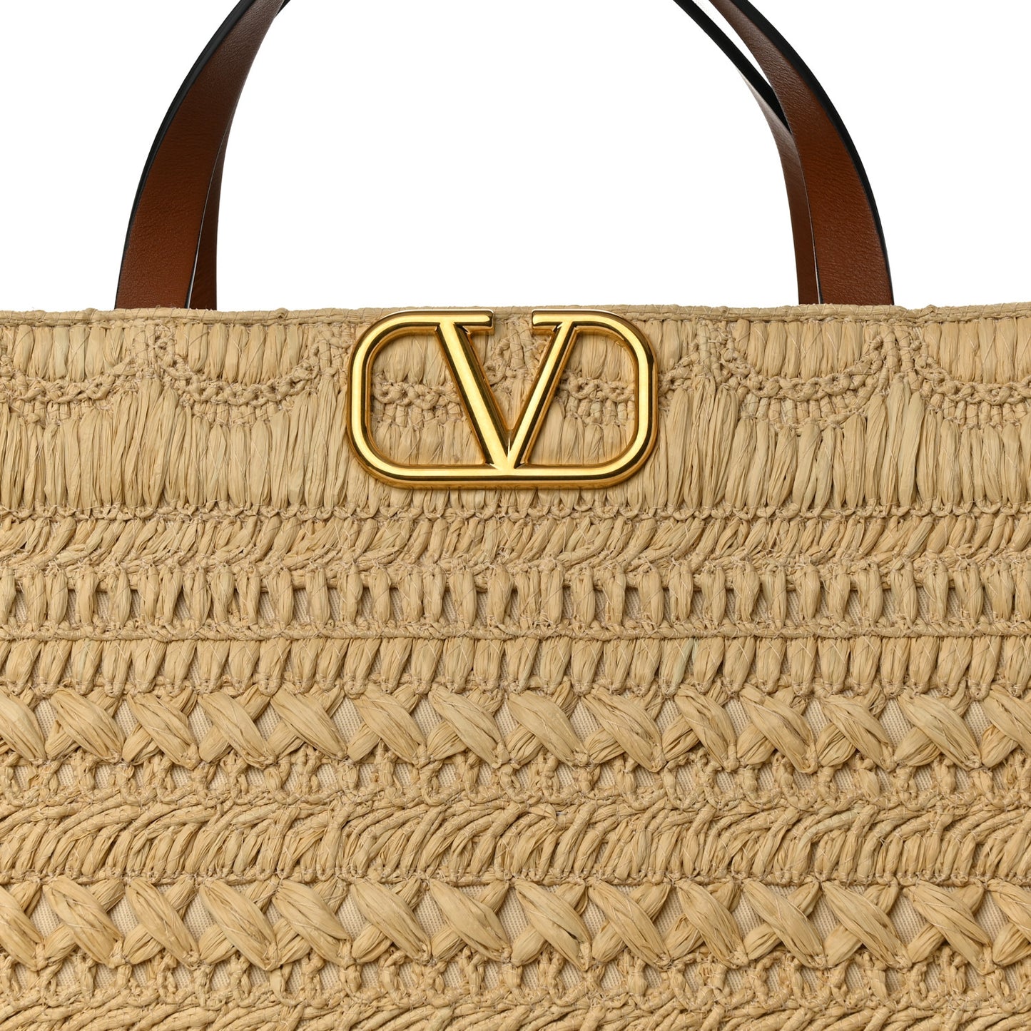 Raffia Calfskin Vlogo Shoulder Tote Naturale Selleria