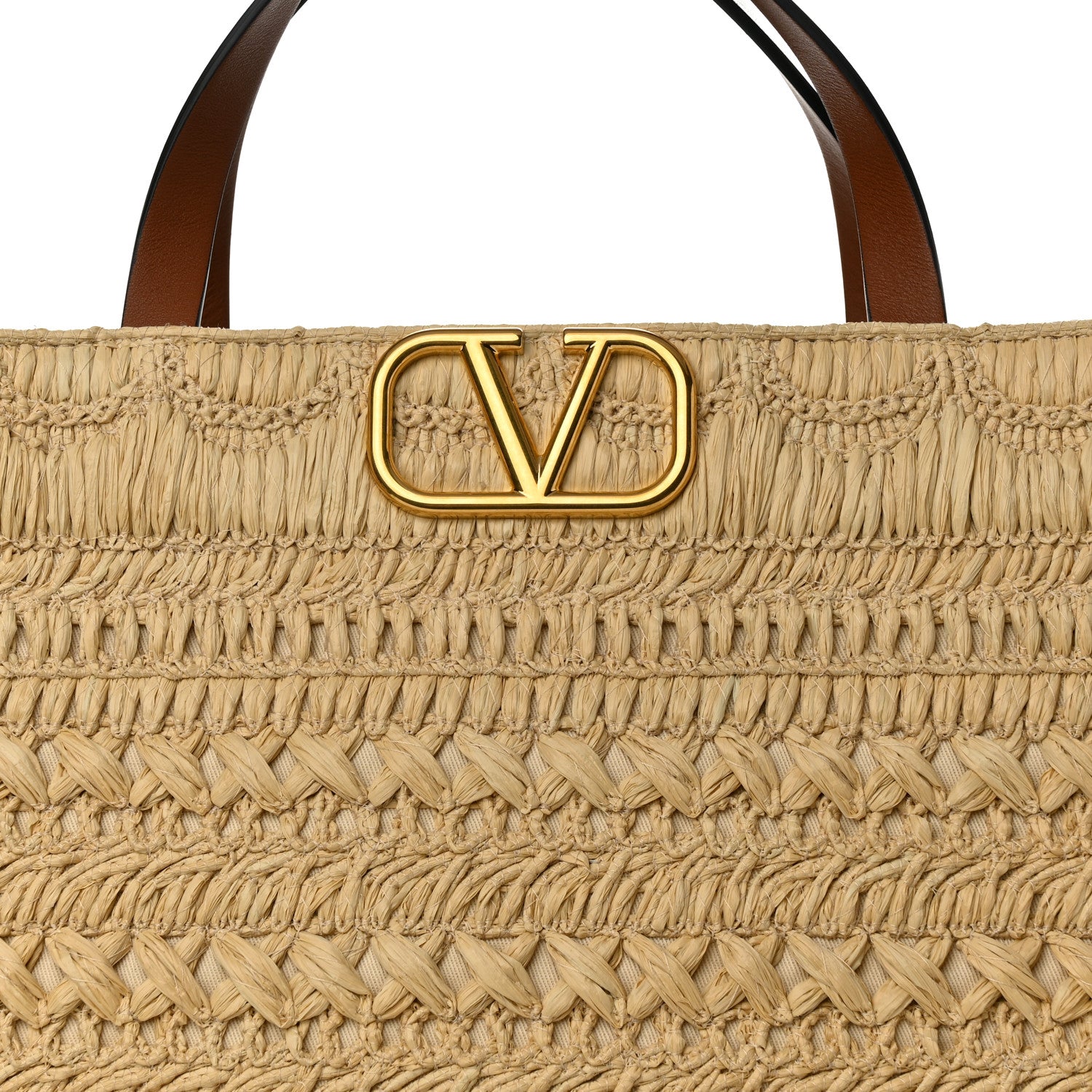 Valentino Garavani Raffia Calfskin Vlogo Shoulder Tote Naturale Selleria 7 of 9