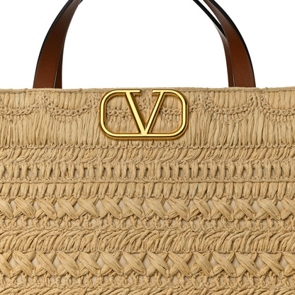 Valentino Garavani Raffia Calfskin Vlogo Shoulder Tote Naturale Selleria 7 of 9