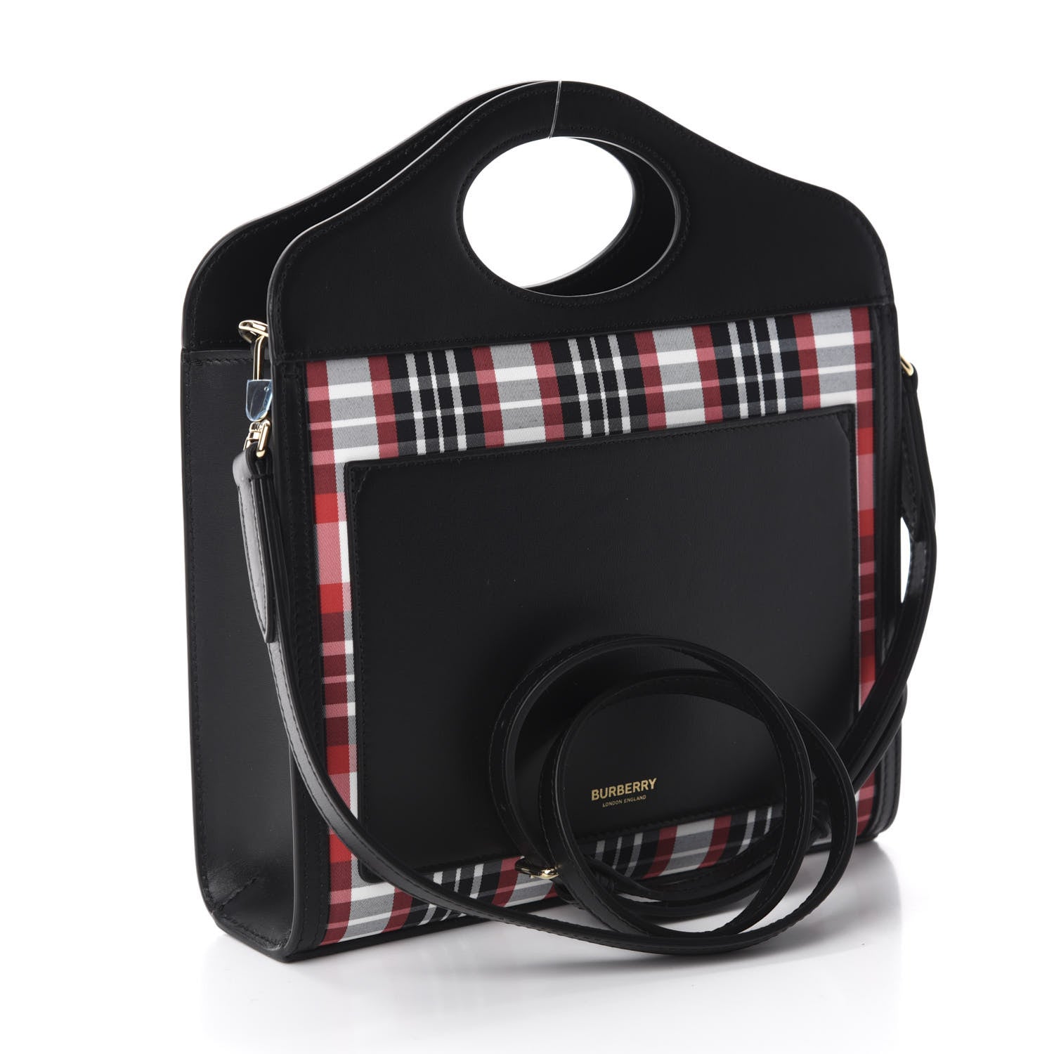 Burberry Calfskin Nylon Tartan Mini Pocket Bag Bright Red 3 of 10