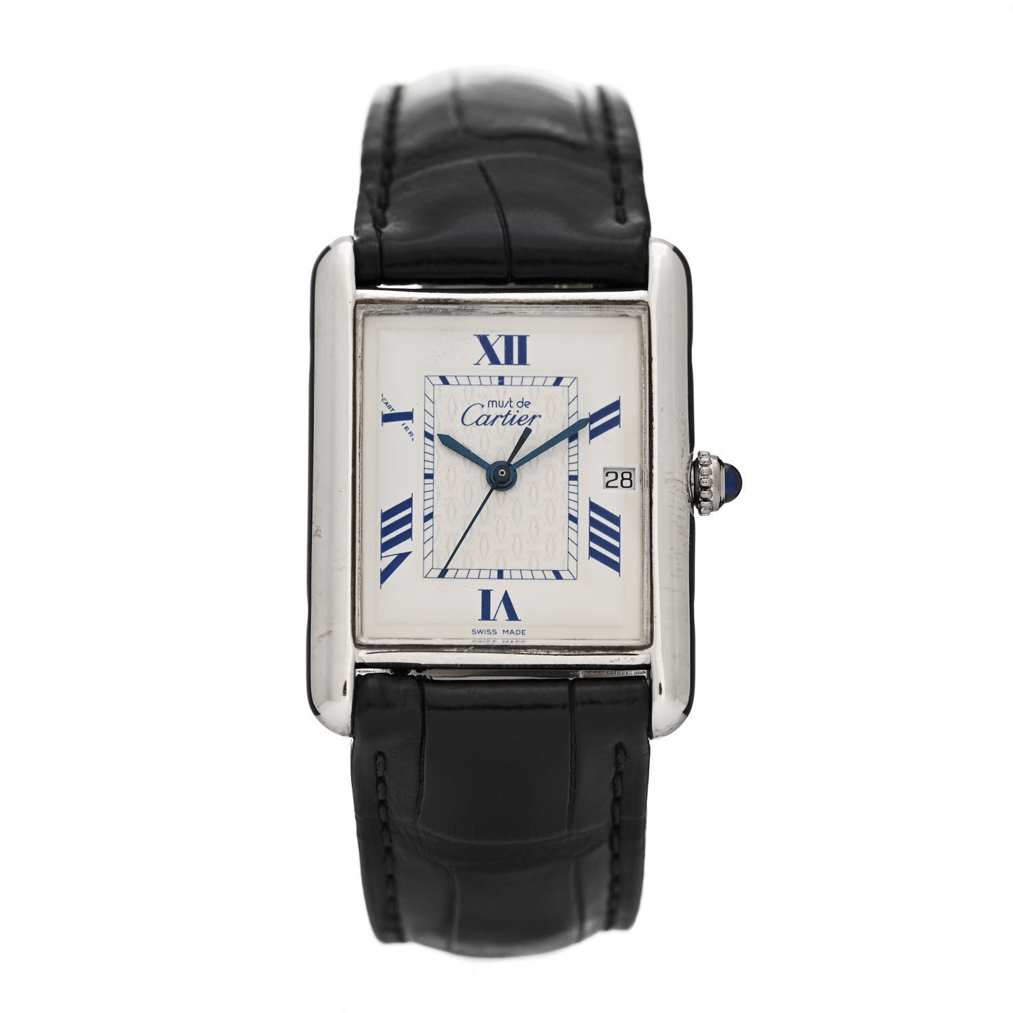 Sterling Silver Vermeil Alligator 25mm Must de Cartier Tank Quartz Watch