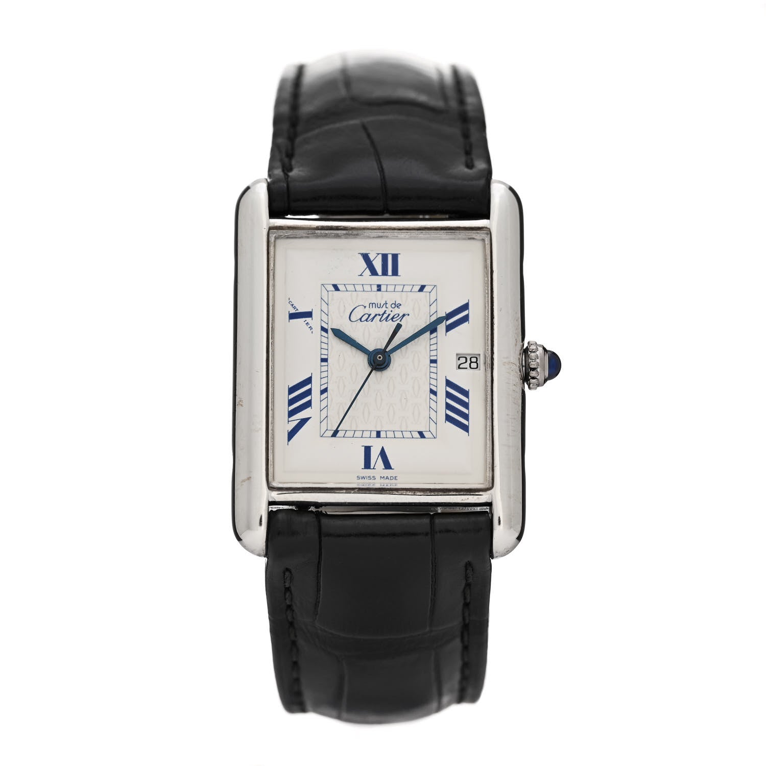 Cartier Sterling Silver Vermeil Alligator 25mm Must de Cartier Tank Quartz Watch 1 of 7