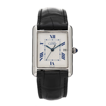 Cartier Sterling Silver Vermeil Alligator 25mm Must de Cartier Tank Quartz Watch 1 of 7
